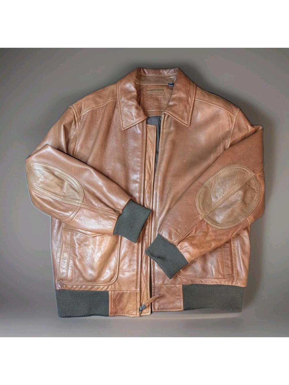 Roundtree Yorke Lambskin Leather Brown Bomber Jacket XL VTG NWOT